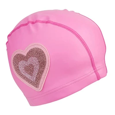 Image of Bling2o Neon Pink Heart Silicon Swim Cap for Children Girls Age 3+