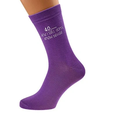 Image of 40 And Still Don&#039;t Know Better PURPLE Womens Socks for 40th Birthday Present 2018