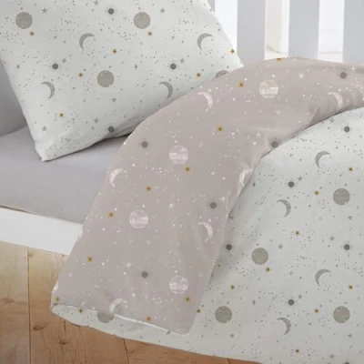 Image of Silentnight Safe Nights Cot Bed Duvet Cover Set 100% Cotton Toddler Child Quilt and Pillowcase Super Soft, Hypoallergenic Machine Washable 150x120cm Celestial White &amp; Grey