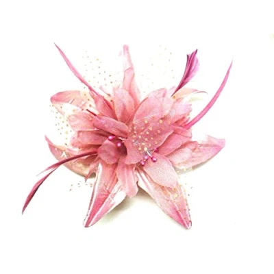 Image of La Peach Fashions Gorgeous Hair Flower Wedding Fascinator On Clear Comb Lovely Colours Size 12 cm (Pink)