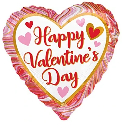 Image of Amscan Anagram 4227201 Happy Valentine&#039;s Day Marbled Foil Heart Balloon 18&quot;