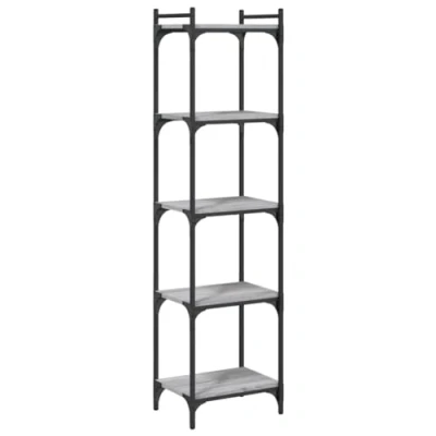 Image of vidaXL 4 Tier Bookshelf Industrial Style Bookcase with Ample Storage, Adjustable Feet, and Durable Metal Frame Grey Sonoma Engineered Wood