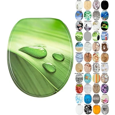 Image of Sanilo Soft Close Toilet Seat, Wide Choice of New Seats, Stable Hinges, Easy to Mount (Green Leaf)