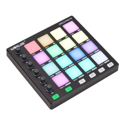 Image of MIDI controller,HUIOP Controller Beat Maker Machine 6 Assignable Knobs Note Repeat Full Level Buttons and Production Software Portable Mini Pad USB for Beginner Music Production,b