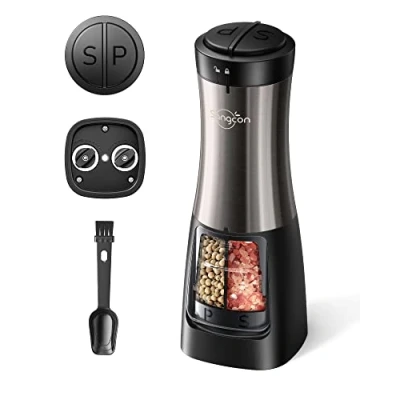 Image of Sangcon 2 in 1 Electric Salt and Pepper Grinder Mill, Battery Operated Dual Shaker Automatic One Hand Operation with Light, Adjustable Ceramic