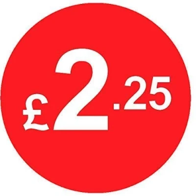 Image of Pack of 500 20mm Price Stickers Choose from 10p to £15 Bright Red Many Prices (£2.25 Red)