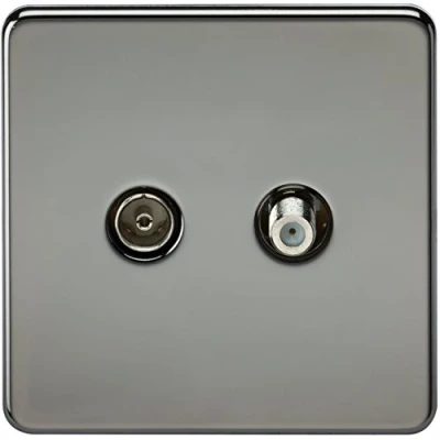 Image of KnightsBridge Coaxial TV and SAT Outlet 1G Screwless Black Nickel Isolated Wall Plate