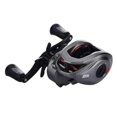 Image of Abu Garcia MAX 40 60 Low Profile Reel, Fishing Baitcast Reels, Predator Fishing, Pike, Zander, Catfish, Unisex, Grey/Red, Right Hand