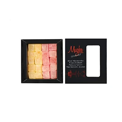 Image of Mughe Gourmet Turkish Delight Vegan Candy Gift Box 200g/7oz Delicious Fruit Flavour Rose and Lemon Lokum Dessert, X Small Size Snack Gifts, Perfect Gifts for Birthdays