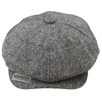 Image of TruClothing 8 Panel Baker Boy Cap Shelby Hat Wool Vintage Tweed Classic Brown Grey Razor L