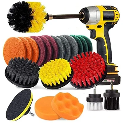 Image of 22 Piece Drill Brush Nylon Stiff bristles Cordless Heavy Duty Scrubbing Bathroom Surfaces, Grout, Floor, Tub, Shower, Tile, Corners, Kitchen, Automotive, Grill Fits Most Drills