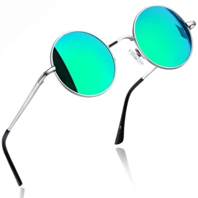 Image of Joopin Vintage Lennon Round Sunglasses Man Polarised UV400 Protection Mirrored Lens Retro Circle for Women and Men (Green)