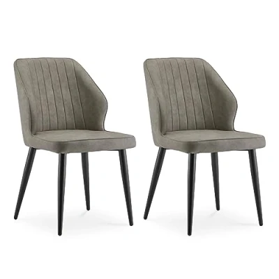 Image of CLIPOP Dining Chairs Set of 2 Faux Leather Upholstered Kitchen with Backrest and Metal Legs, Lounge Reception for Living Room Home Office