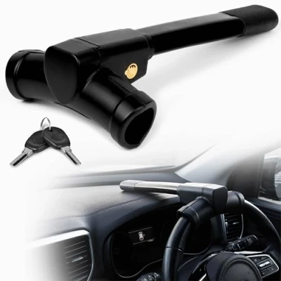 Image of GADLANE Black T Bar Steering Wheel Lock Car Anti Theft Device, Suitable Security for Car, Van &amp; Caravan with 2 Keys Strong (Black)