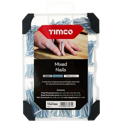 Image of TIMCO Nails galvanised Bright Mixed Tray 300pcs A Selection of and Steel for Internal Exterior Applications