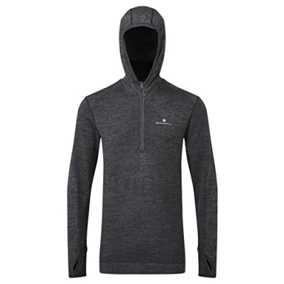 Image of Ronhill Men&#039;s Life Seamless Hoodie Black Marl, Small