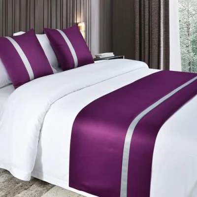 Image of QRGMKL Silky Soft Bed Runners and Matching Cushions Solid Color Scarf Runner for Foot of Contrast Bedspread Hotel Bedding Protector Purple180X50cm 1.2m
