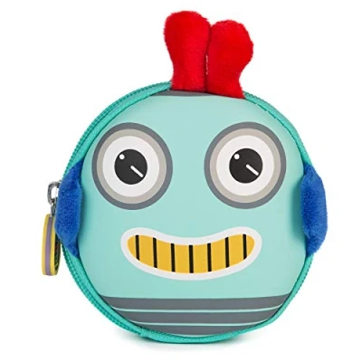 Image of boppi Kids Keyring Pouch Coin Purse Mini Travel Wallet Keychain Holder Zipper Clutch Bag Robot