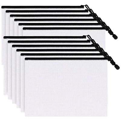 Image of Bidponds 12 Pcs A4 Plastic Mesh Zipper Pouch, Bags, Zip Wallets Folders