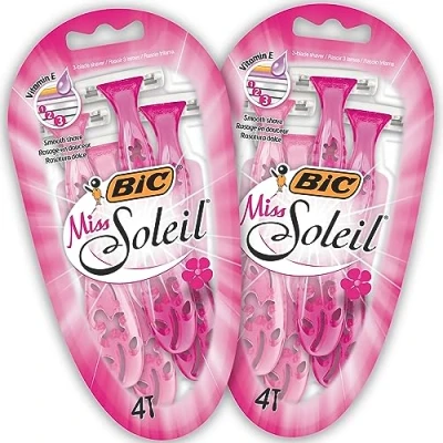 Image of BIC Miss Soleil Colour Collection, Triple Blade Razor for Women, Stainless Steel Blades, With Flower Designed Handles, Pack of 8