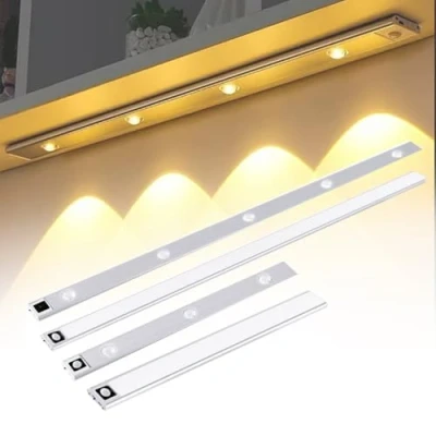 Image of LED Motion Sensor Cabinet Light, Rechargeable Lights Indoors, Under Kitchen Lights, Cupboard Light Indoor Magnetic Wireless USB 3 Color Temperature Stepless Dimming(Silver,20cm/7.87in)