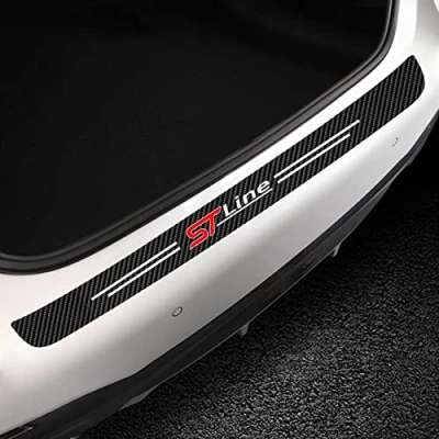 Image of Car Rear Bumper Protector Strip for Fo rd ST line, Anti scratch Carbon Fiber Trunk Door Sill Edge Sticker Plate Film Styling Accessories,Black