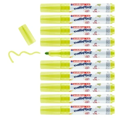 Image of edding 14 FUNTASTICS 10 colouring pens for children chartreuse round nib 3 mm fun on light coloured paper and card washable from skin textiles
