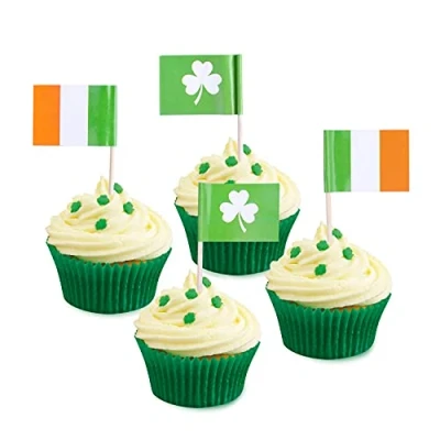 Image of HOWAF 80pcs St Patricks Day Cupcake Toppers, Toothpick Flags Shamrock Irish Flag Cake Topper Cocktail Sticks Food Picks for Decorations Party Supplies