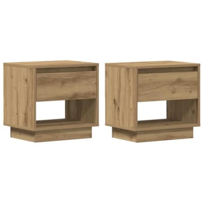 Image of vidaXL Solid Oak Bedside Tables Artisan Rectangular Nightstands Durable Brown Textured Finish Ample Storage with Drawers Contemporary Bedroom Furniture Set (2 Tables)