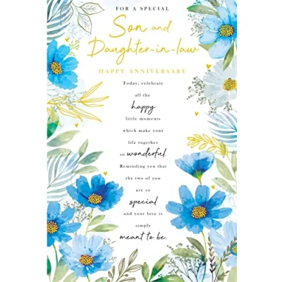 Image of Son &amp; Daughter in law Anniversary Card Flowers Foil Finish Lovely Verse