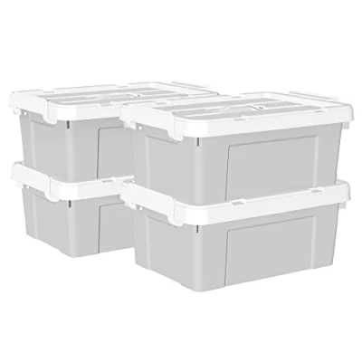 Image of Cetomo 20L*4 Storage Boxes, Carry Plastic Box with Lids, Organizing Container Handle and Secure Latching Buckles, Stackable, Nestable, Tote Bin for Home Office Clothes, 20L 4Pack, Gray
