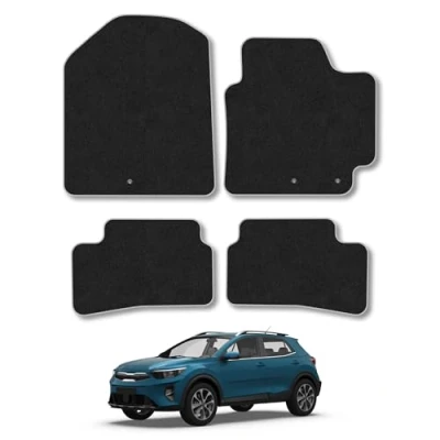 Image of Car Mats Compatible with Kia Stonic (2017 ) Tailored Fit Grey Carpet Floor Set Accessory Custom 4 Pieces Anti Slip Backing &amp; Binding Trim Edge