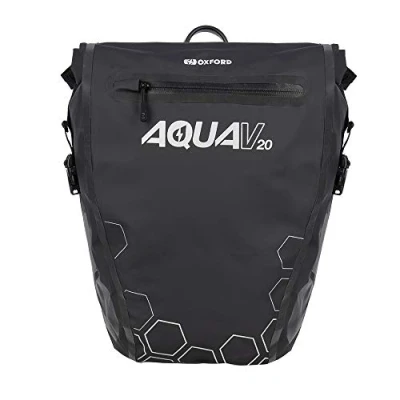 Image of Oxford OL942 Aqua Double Pannier Bag 20 Litre Waterproof, 360 Reflective Detailing On The Back &amp; Sides (Black/Silver), Black / Silver