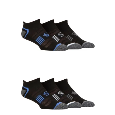 Image of Mens 6 Pair SOCKSHOP Performance Sport Tech Half Cushioned Trainer Socks Black 7 11
