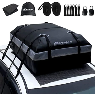 Image of Marretoo Car Roof Bag, 21 Cubic Feet Large Roofing Cargo Carrier Bags Waterproof Soft Rooftop Luggage Storage Box for Any Cars with Rack/Rails/Bars, includes Anti Slip Mat
