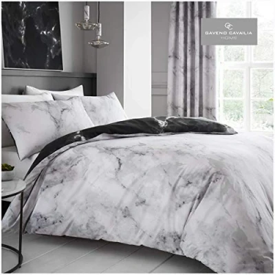 Image of GC GAVENO CAVAILIA Marble Duvet Cover Single, Reversible Polycotton Textured Bedding Sets With Pillowcase, White