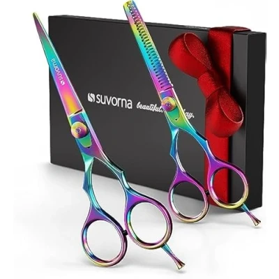Image of Suvorna 5.5&quot; Hairdressing Scissors Professional with Thinning Shears for Hair Cutting, Sharp Hairdressers Set, Scissors, Cutting Barber (2 Pcs).