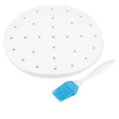 Image of Flexzion 7.5 Inch Perforated Parchment Paper for Air Fryer Liners Round Unbleached 100 Sheets 3.5 3.7 QT AirFryer, Bamboo Steamer Basket, Baking Paper, Microwave, Oven Non Stick Cooking