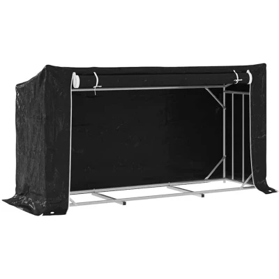Image of vidaXL Firewood Rack with Rain Cover 200.5x60.5x110.5 cm Galvanised Steel