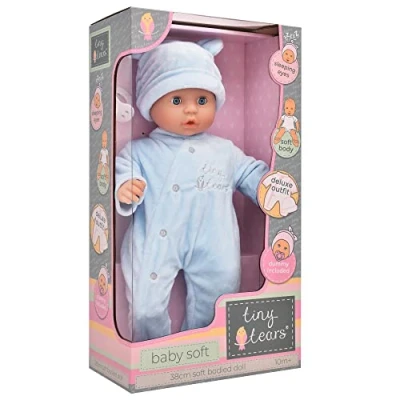 Image of John Adams Tiny Tears Baby soft 38cm bodied doll in blue outfit: One of the UK&#039;s best loved brands! Nurturing Dolls Ages 10m+