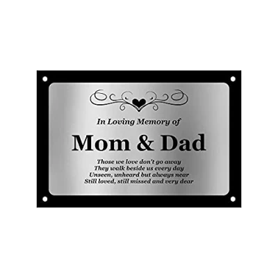 Image of OriginDesigned Beautifully Engraved Mom &amp; Dad Memorial Plaque Indoor and Outdoor Use (Silver)