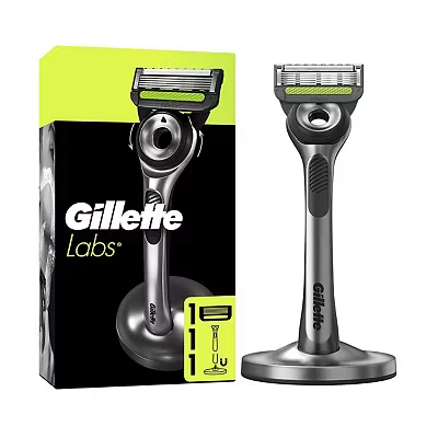 Image of Gillette Labs Men&#039;s Razor + 1 Blade Refill, with Exfoliating Bar, Includes Premium Magnetic Stand