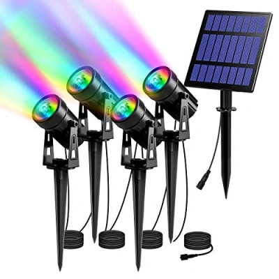 Image of T SUN Solar Landscape Spotlights, 4 in 1 Powered Garden Spike Lights, IP65 Waterproof Multifunctional Outdoor Wall 2 Modes Decorative Lawn for Patio Yard Pathway