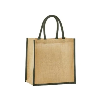 Image of Westford Mill Natural Starched Jute Mini Tote bag Natural/Olive Green for men &amp; women One Size shopper bag, travel gym