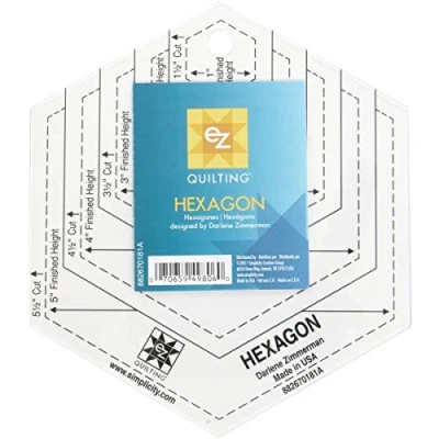 Image of EZ Quilting 882670181A Hexagon Shapes Acrylic Template White, 6.38 x 5.5 0.13
