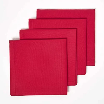 Image of HOMESCAPES Christmas 4 Napkins Set Red 100% Cotton Washable at Home