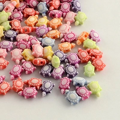 Image of 100 Acrylic Pastel Tortoise Beads Turtle 10mm x 6mm Mixed Colours P00539