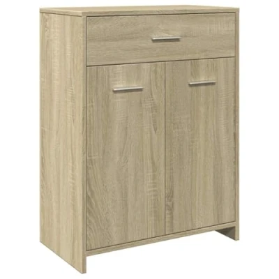 Image of vidaXL Bathroom Cabinet Storage Vanity Unit Sonoma Oak Engineered Wood Modern Design 60 x 33 80 cm Ample