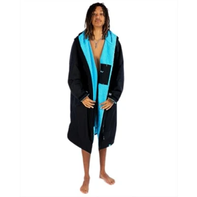 Image of Dryrobe Advance Waterproof Changing Robe LONG SLEEVE Oversized Change Coat with Fleece Lining Hooded Jacket for Beach, Wild Swimming, Surfing Adult Large Black/Blue