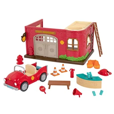 Image of Li’l Woodzeez Toy Fire Station Playset Truck Department 3 Years + Honeysuckle Hollow Safety